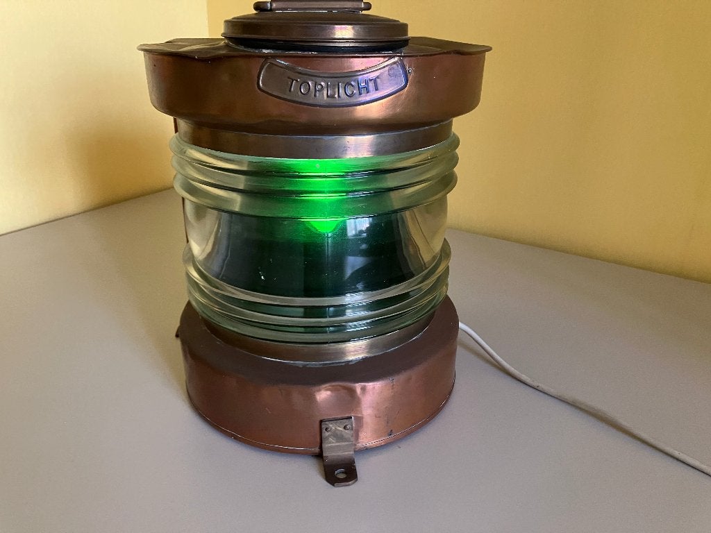 Antieke koperen scheepslamp goede staat - stuurboord groen, Ophalen of Verzenden, Zo goed als nieuw, Motorboot of Zeilboot, Gebruiksvoorwerp