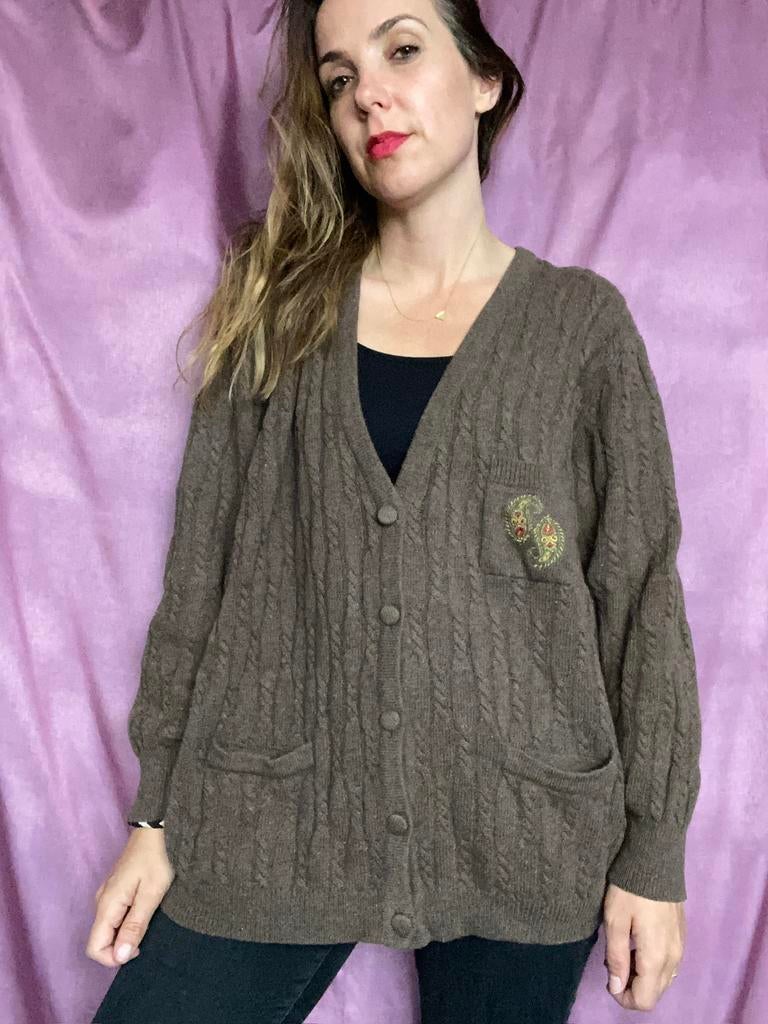 Vintage vest - cardigan - bruin - baggy, Maat 38/40 (M), Hgv, Bruin, Hgv