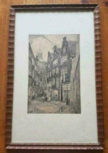 Pentekening Amsterdam de Bijlsteeg Adriaan Ammeraal Wormer, Antiek en Kunst, Kunst | Tekeningen en Foto's, Ophalen