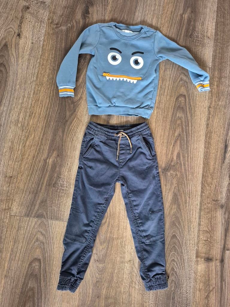 OVS Authentic boy set broek trui blauw 110 rits details, Zo goed als nieuw, Setje, Jongen, OVS