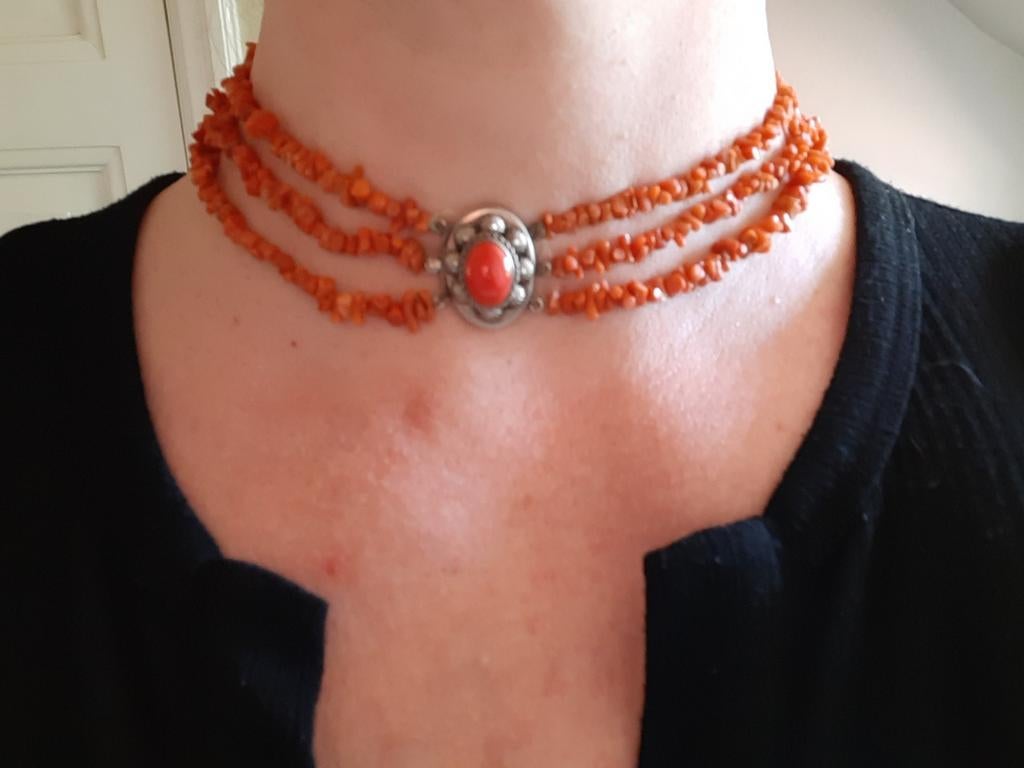 Vintage, antieke bloedkoralen collier / halsketting, Sieraden, Tassen en Uiterlijk, Kettingen, Gebruikt, Ophalen of Verzenden