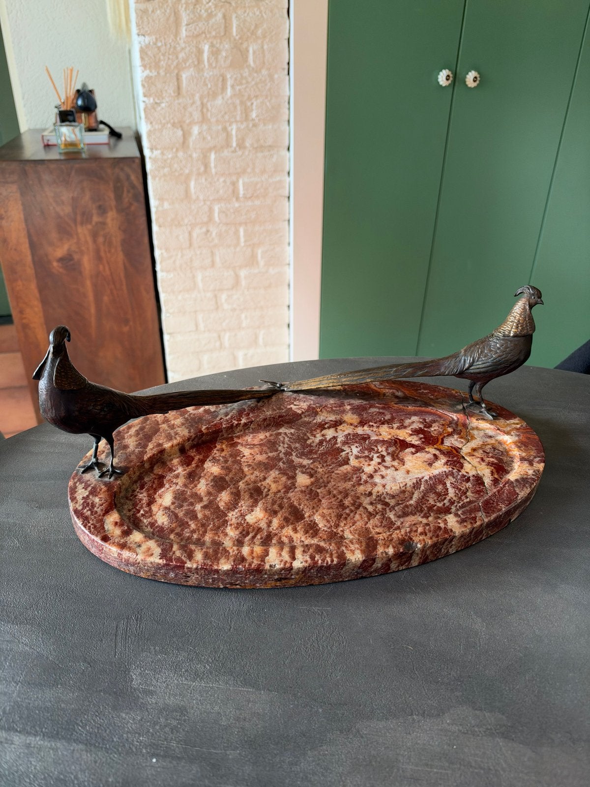 Marmeren plateau met bronzen fazanten - Decoratief, Ophalen
