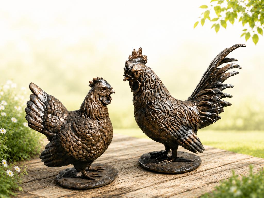 HAAN EN HEN / Tuinbeeld / Setprijs / Brons/ Kippen