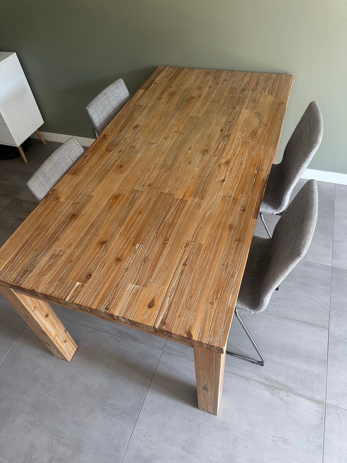 Robuuste houten eettafel met 4 stoelen, Ophalen, Gebruikt, 50 tot 100 cm, 150 tot 200 cm