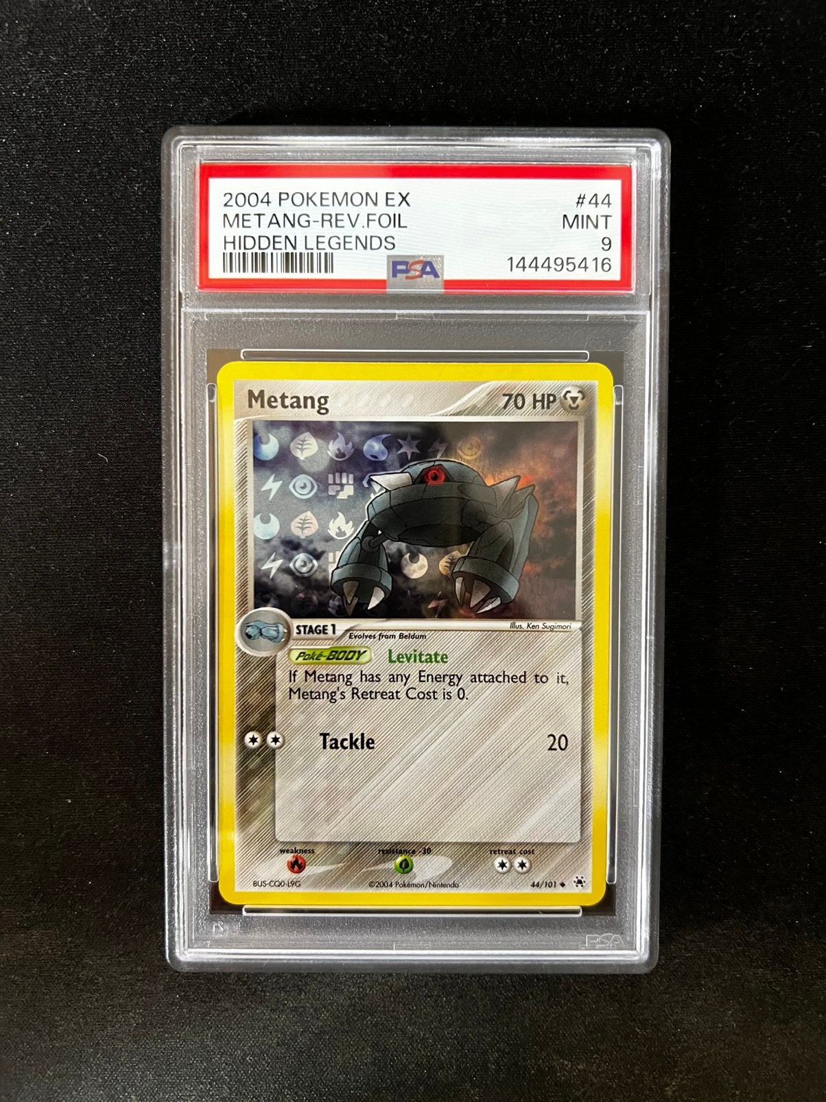 Metang 44 Reverse Holo Pokemon Kaart PSA 9, Ophalen of Verzenden, Nieuw, Losse kaart, Foil