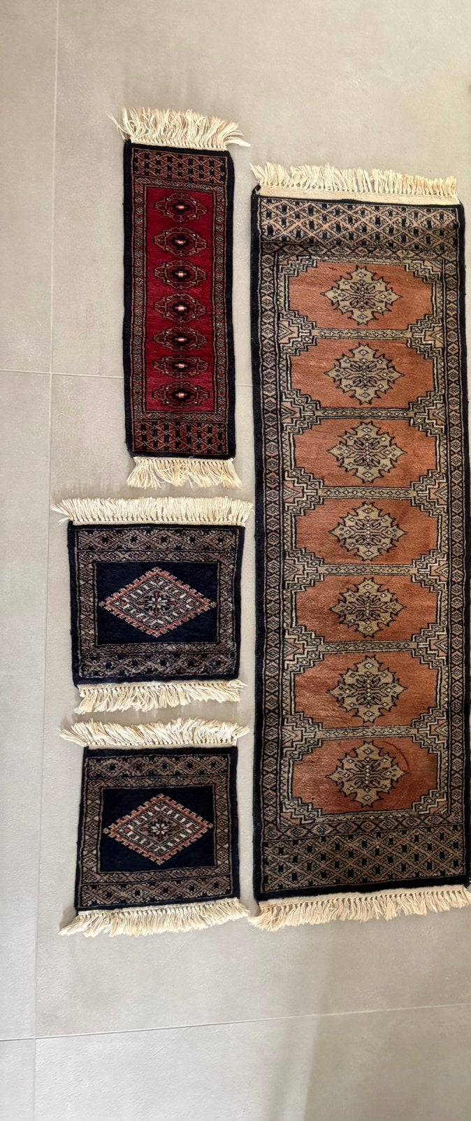 Set van 4 handgemaakte Perzische loper en kleedjes, Ophalen, Minder dan 50 cm, Gebruikt, Perzisch, Oosters, Traditioneel