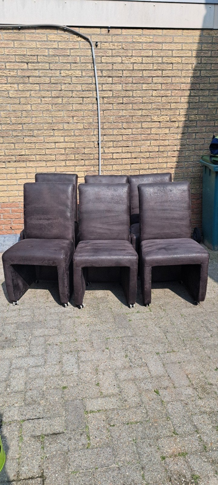 6 nette eetkamerstoelen met wieltjes, Ophalen, Gebruikt, Vijf, Zes of meer stoelen, Stof