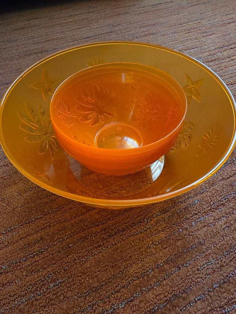 Oranje Salade of bowls set, Kunststof, Gebruikt, Ophalen of Verzenden, Overige stijlen