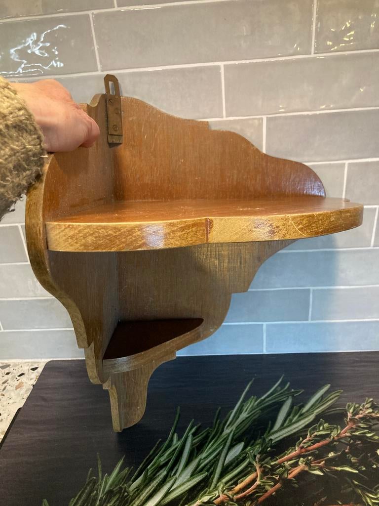 Vintage houten hoekplankje, console (200426), Ophalen of Verzenden, Gebruikt