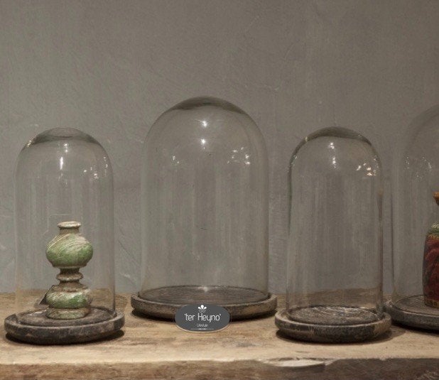 Glazen stolp plateau small glas houten stoer sober landelijk, Glas, Verzenden, Nieuw, Met plateau