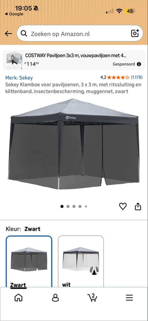Sekey muggennet voor over een partytent 3x3, Tuin en Terras, Opvouwbaar, Minder dan 4 meter, Zo goed als nieuw, Paviljoen