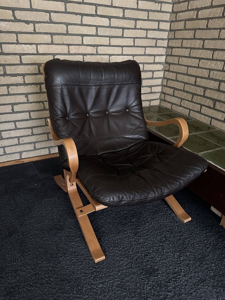 Vintage leren relaxfauteuil–Scandinavisch design, Ophalen, Gebruikt, 50 tot 75 cm, Leer