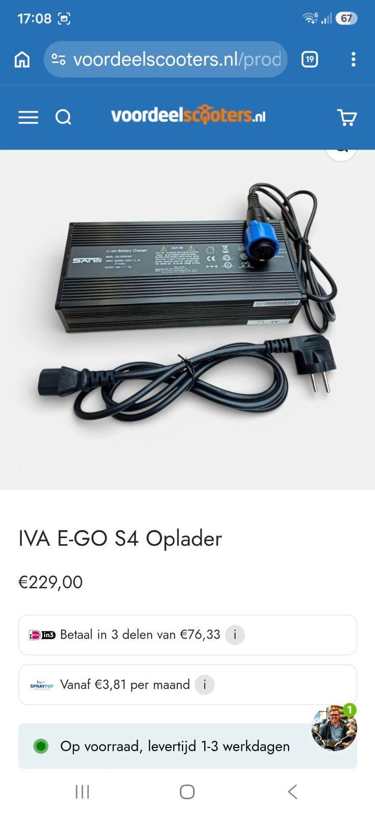 Iva e-go oplader, Ophalen