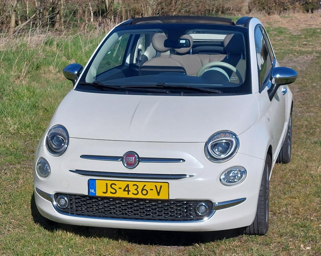 Fiat 500C Cabrio Lounge Twinair Turbo 2016 Wit/Parelmoer, Auto's, Fiat, 31 €/maand, Wit, Bruin, 26 km/l