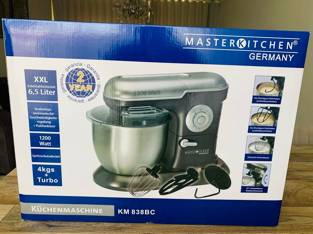 Masterkitchen Keukenmachine KM 838BC - 6,5L, 1200W, 4 liter of meer, Ophalen of Verzenden, Nieuw, 3 snelheden of meer