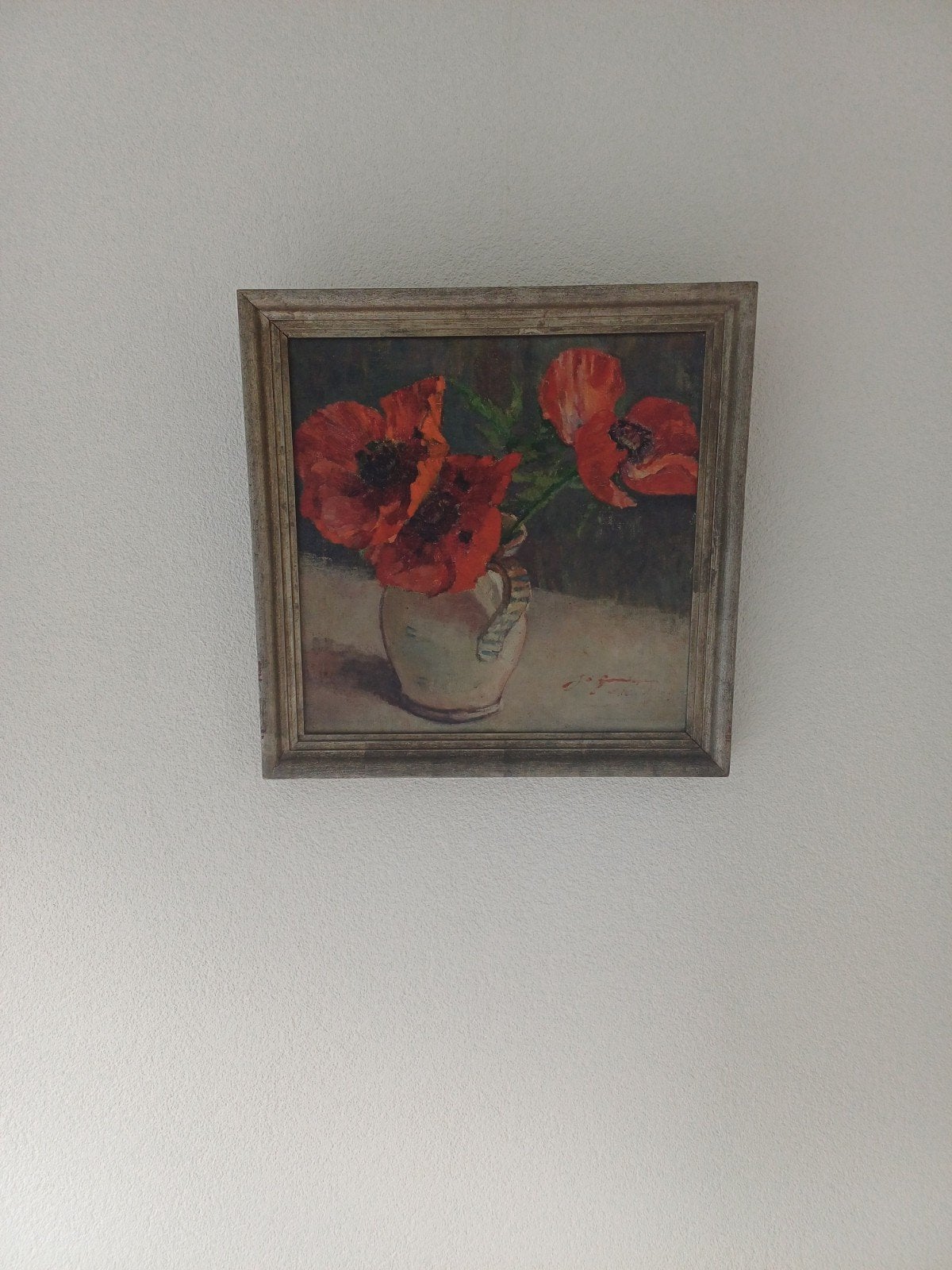 Schilderij met rode klaprozen in vaas, gesigneerd, Antiek en Kunst, Kunst | Schilderijen | Klassiek, Doek, Gesigneerd, Olieverf