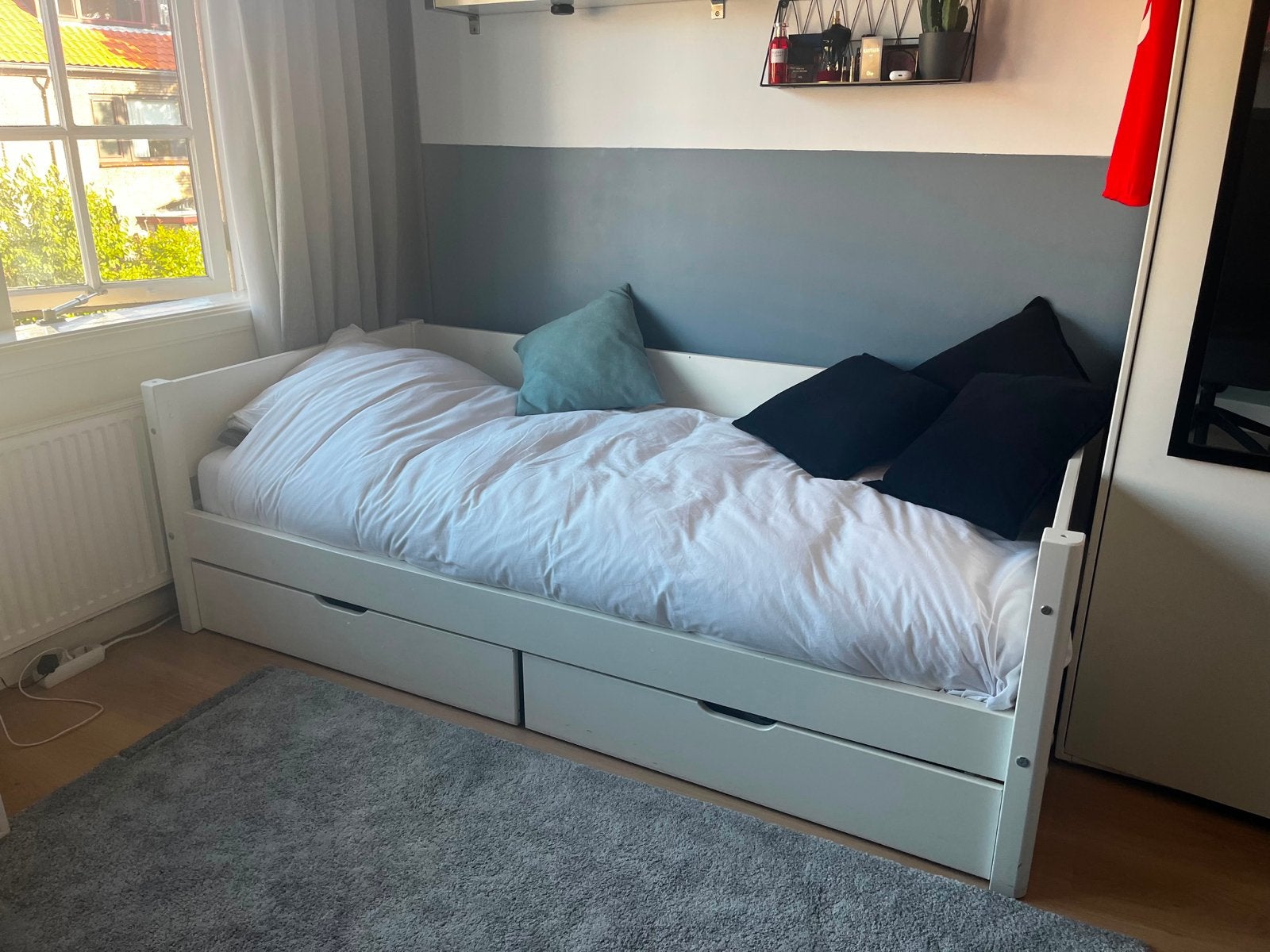 Flexa White Bedbank met 2 opberglades en veiligheidsrek, Ophalen, Gebruikt, 90 cm, Eenpersoons