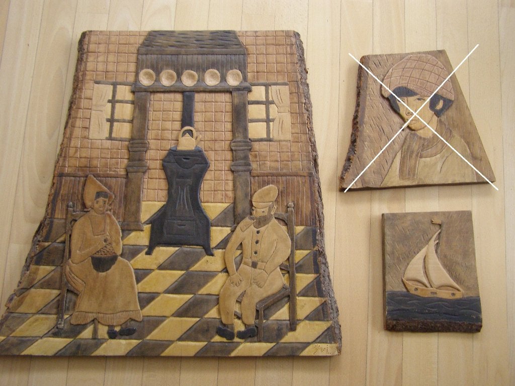 2x Houtsnijwerk / muurdecoratie; Grard van Leuken, Antiek en Kunst, Houtsnijwerk, Ophalen of Verzenden, Handgemaakt, Hout