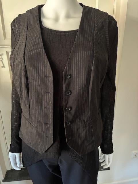 Gilet Studio Anneloes mt L zw / bruin onderbroken streepje, Kleding | Dames, Bodywarmers, Maat 38/40 (M), Studio Anneloes, Zwart
