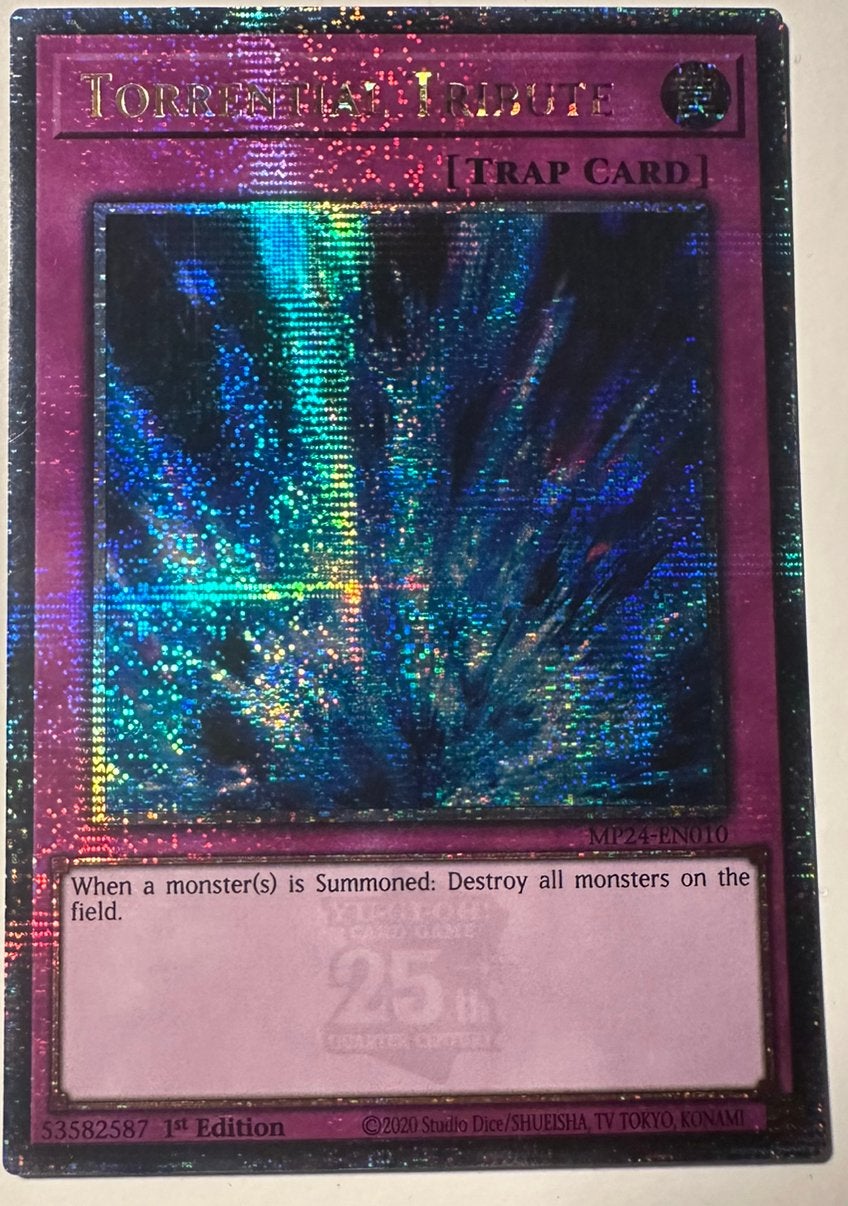 Yu-Gi-Oh! Torrential Tribute MP24 1st QCSR Quartercentury !, Ophalen of Verzenden, Zo goed als nieuw, Losse kaart, Foil