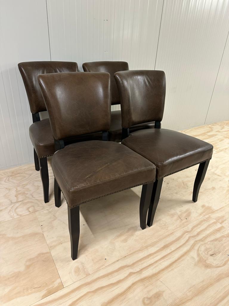 4 Nieuwe Leren Stoelen met Houten Poten - Bruin, Ophalen, Bruin, Nieuw, Leer