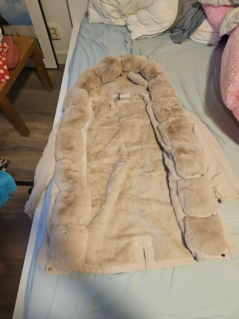 Beige Faux Fur Jas met Afneembare Bontvoering, Melya Melody, Verzenden, Beige, Maat 42/44 (L)