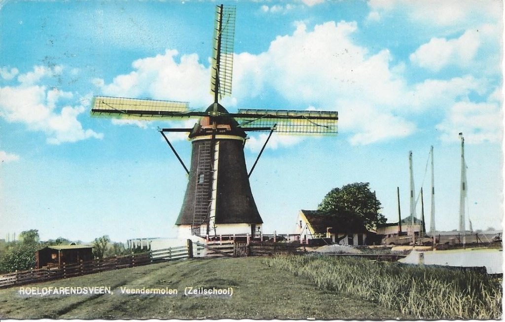 Roelofarendsveen (Z.H.) Veender Molen en Zeilschool, 1968, Verzamelen, Ansichtkaarten | Nederland, Ophalen of Verzenden, 1960 tot 1980