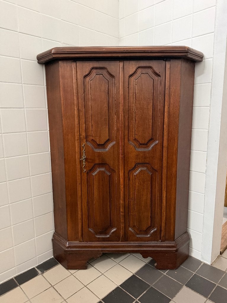 Antieke hoekkast, brocante, vintage houten hoekkastje, Ophalen
