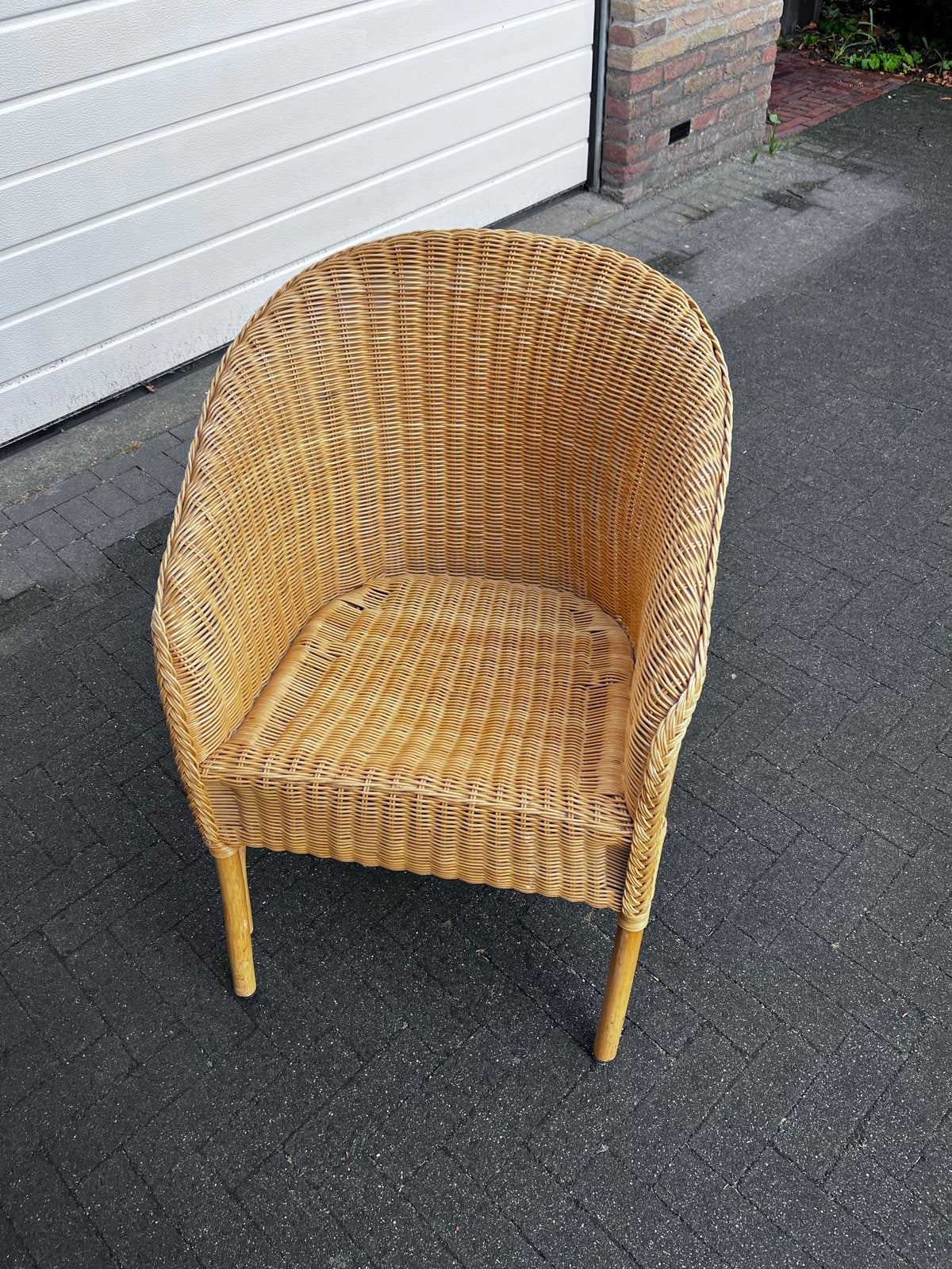 Rotan stoel, rieten fauteuil, vintage, Huis en Inrichting, Ophalen, Gebruikt, Overige kleuren, Riet of Rotan