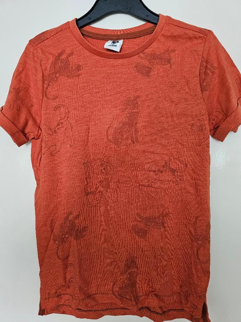 Hema T-shirt oranje met honden maat 134 - 140, Jongen of Meisje, Ophalen of Verzenden, Zo goed als nieuw, Shirt of Longsleeve