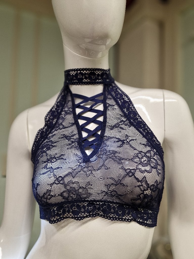 Hunkemöller kanten lingerie set donkerblauw maat M – nieuw, Ophalen of Verzenden, Blauw