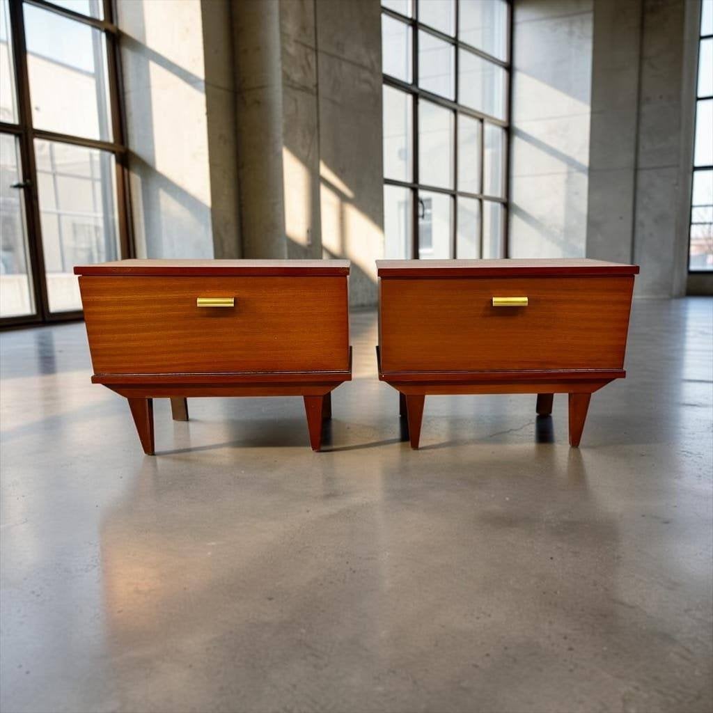 Set van 2 vintage houten nachtkastjes / mini kastjes, Ophalen, Gebruikt, Minder dan 45 cm, Minder dan 55 cm