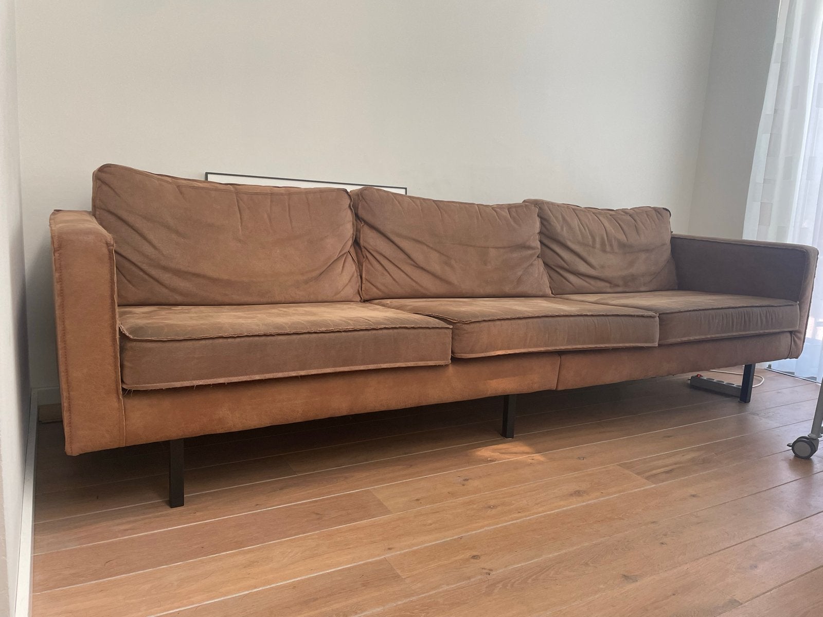 Sissy boy 3-zits bank cognac eco leer, Huis en Inrichting, Ophalen, Gebruikt, Driepersoons, Rechte bank