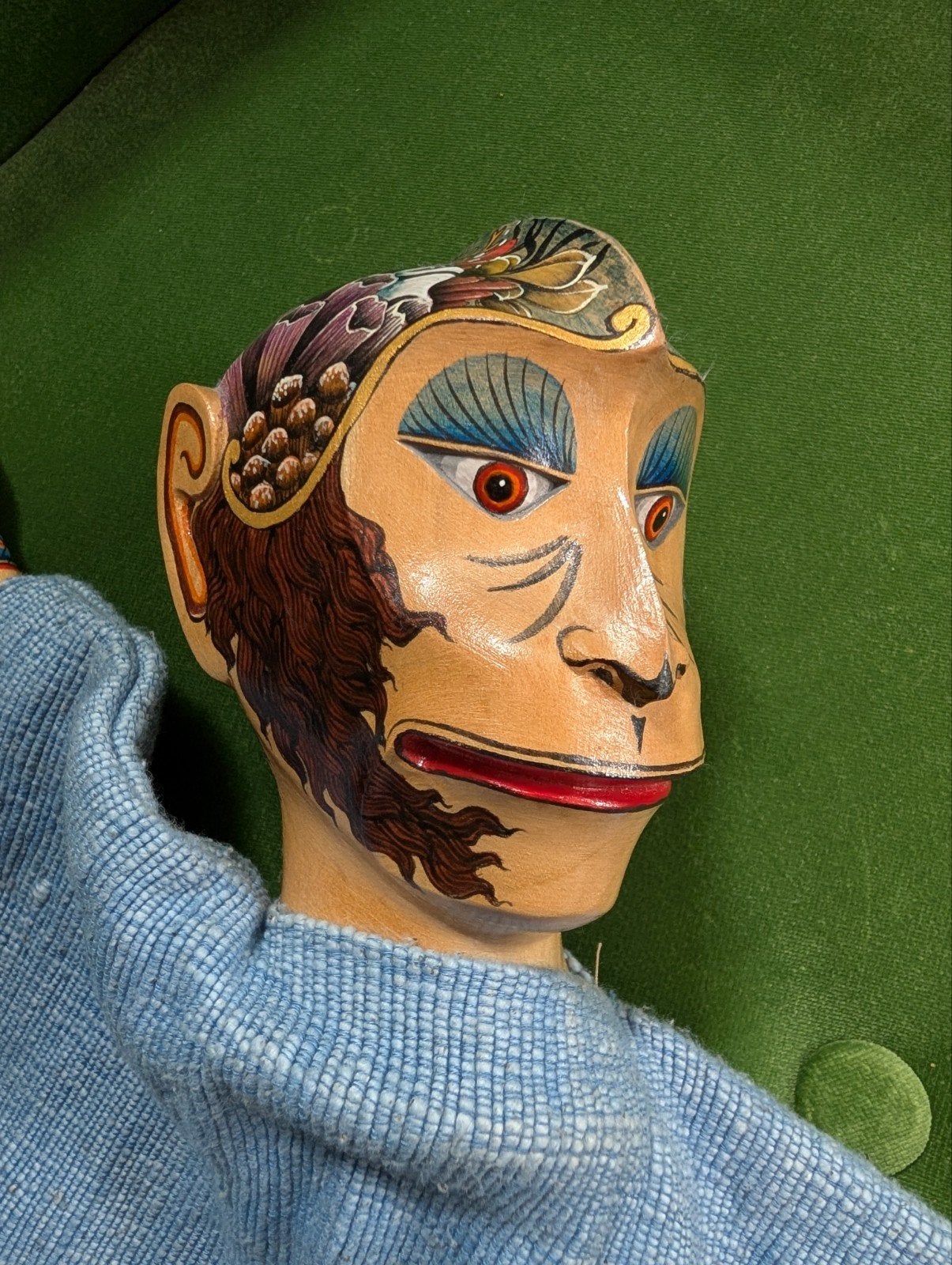 Indonesische houten pop - Aap, Hout, Ophalen of Verzenden, Geschilderd, Indonesië