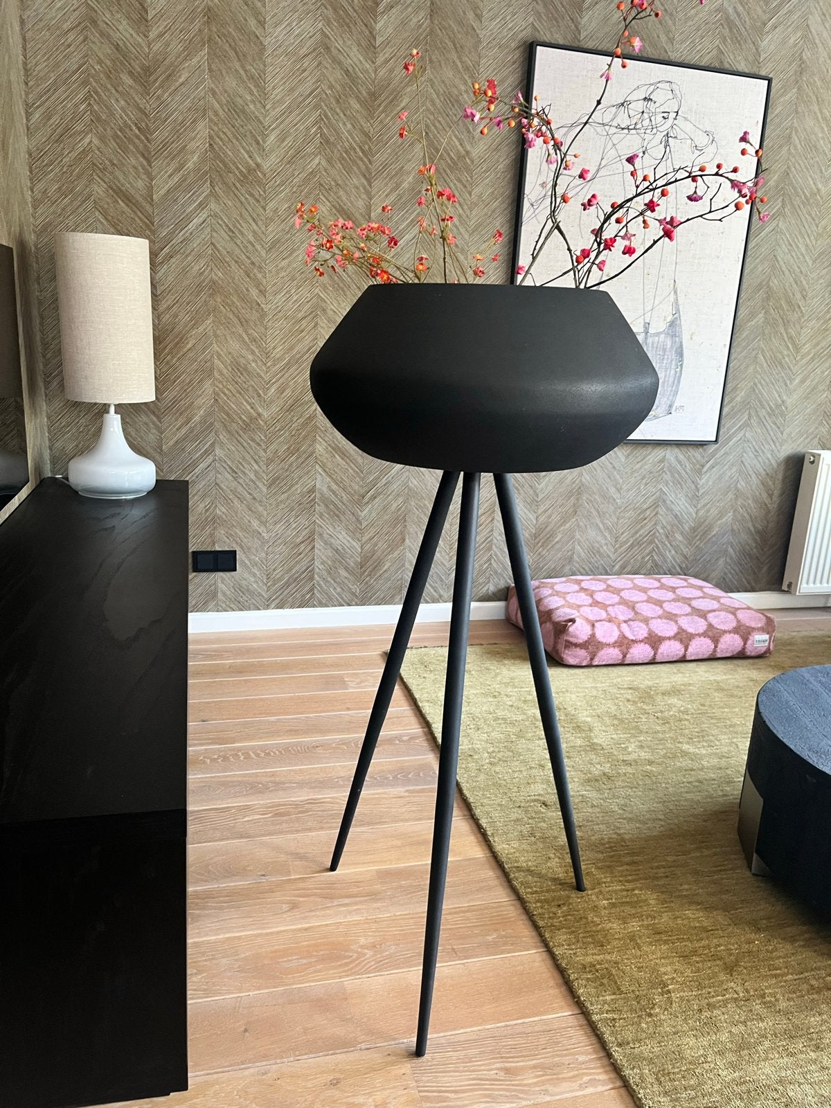 Zwarte plantenbak op standaard - Modern design, Ophalen, Op voet, Zwart, Zo goed als nieuw