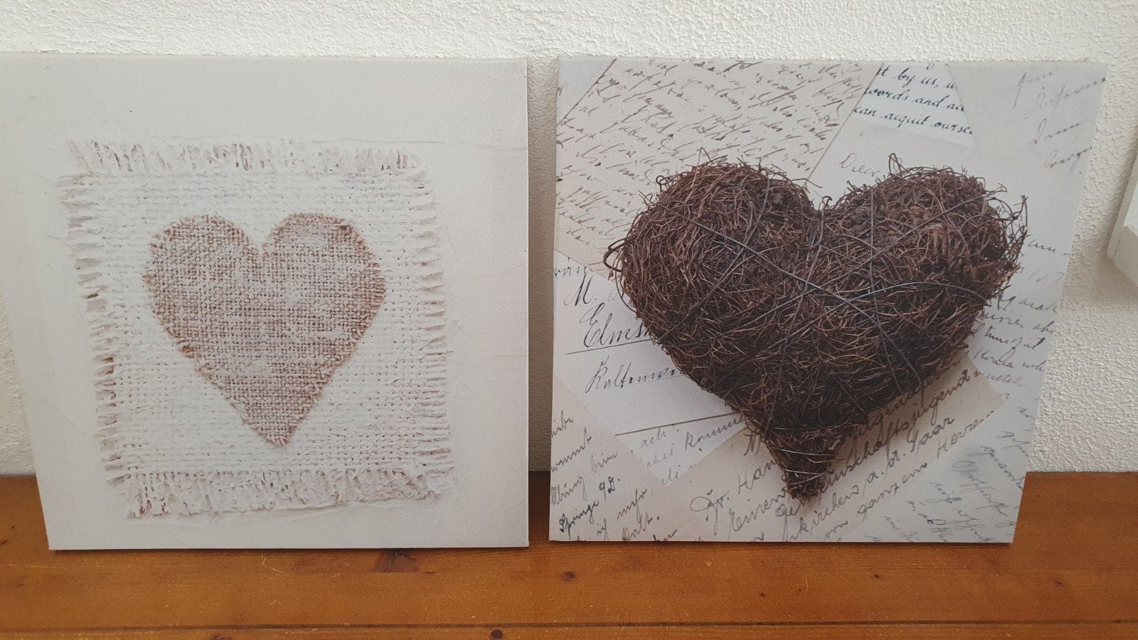 2 canvas schilderijtjes hart., Ophalen of Verzenden, Zo goed als nieuw