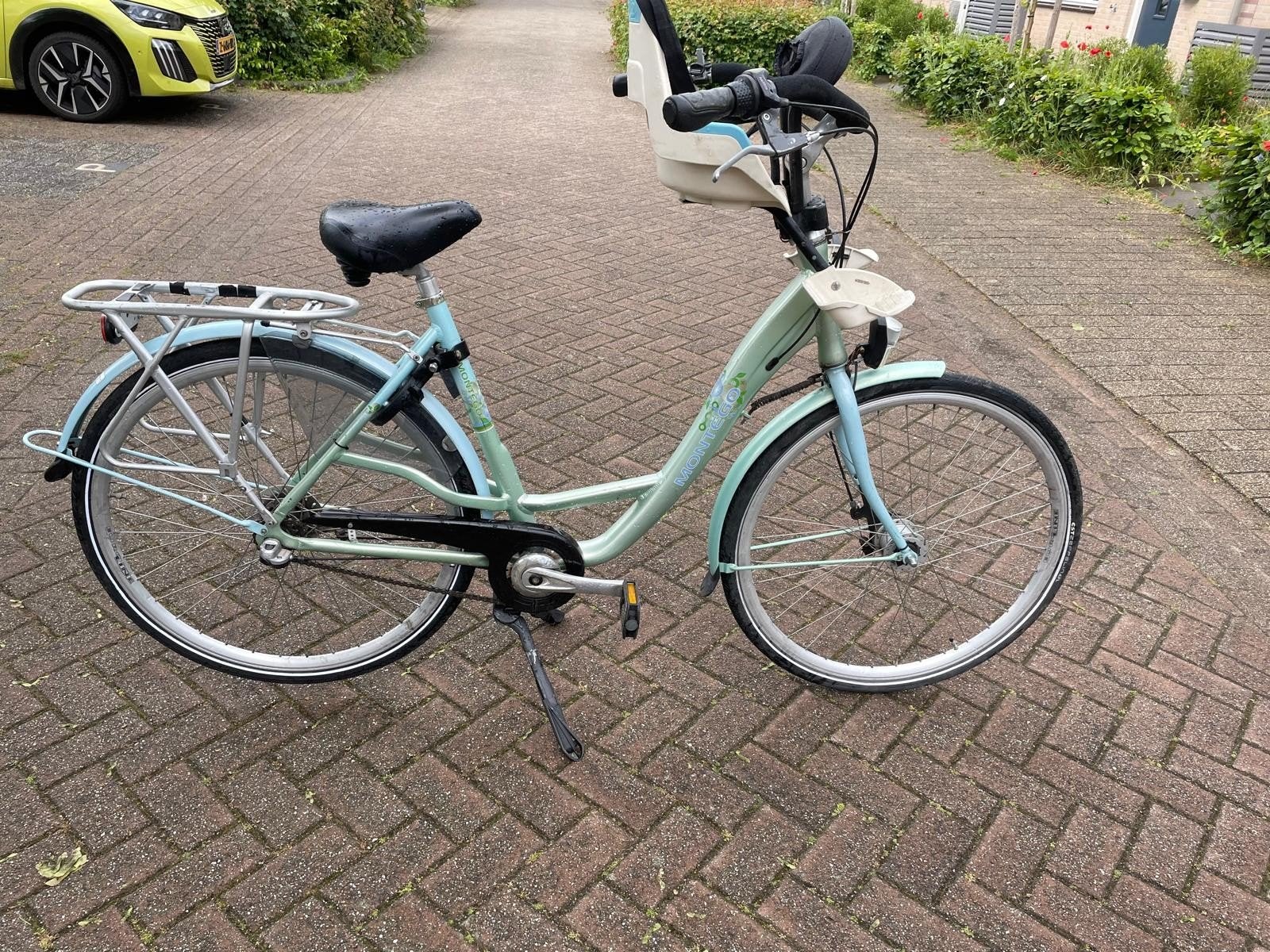 montego moederfiets met kinderzitje te koop, Fietsen en Brommers, Fietsen | Dames | Moederfietsen, Versnellingen, 1 zitje, Ophalen