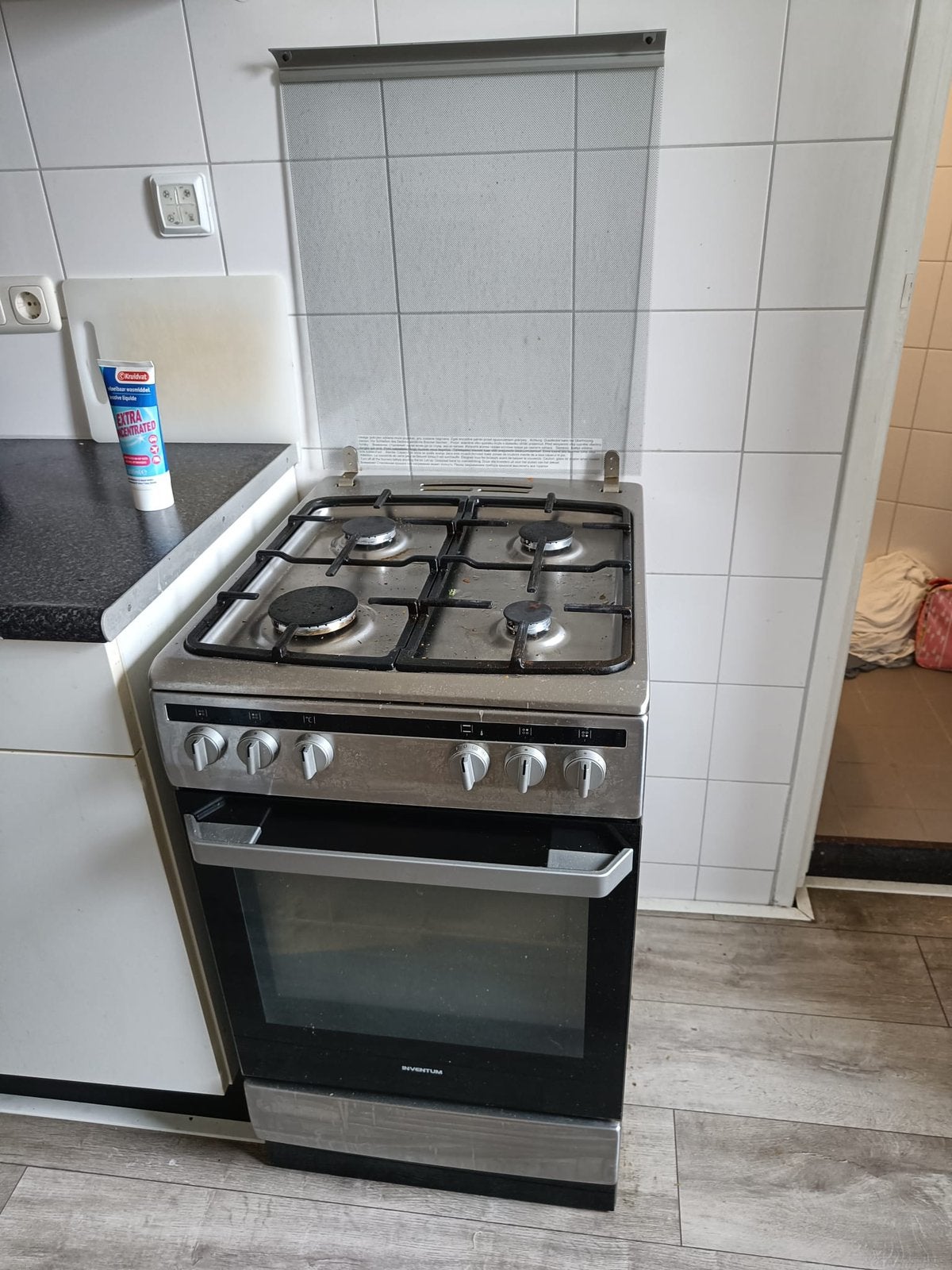 Inventum gasfornuis + oven b:49,5 d:60 h:90, Ophalen, 4 kookzones, Zo goed als nieuw, Gas