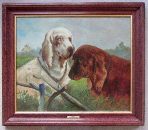 gesigneerd==== twee honden in landschap== 19 e eeuw ==, Antiek en Kunst, Kunst | Schilderijen | Klassiek, Ophalen of Verzenden
