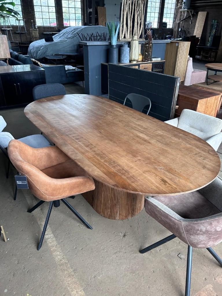 Eettafel livingfurn 230cm mangohout outlet korting, Ophalen, 100 tot 150 cm, Vijf personen of meer, Overige houtsoorten