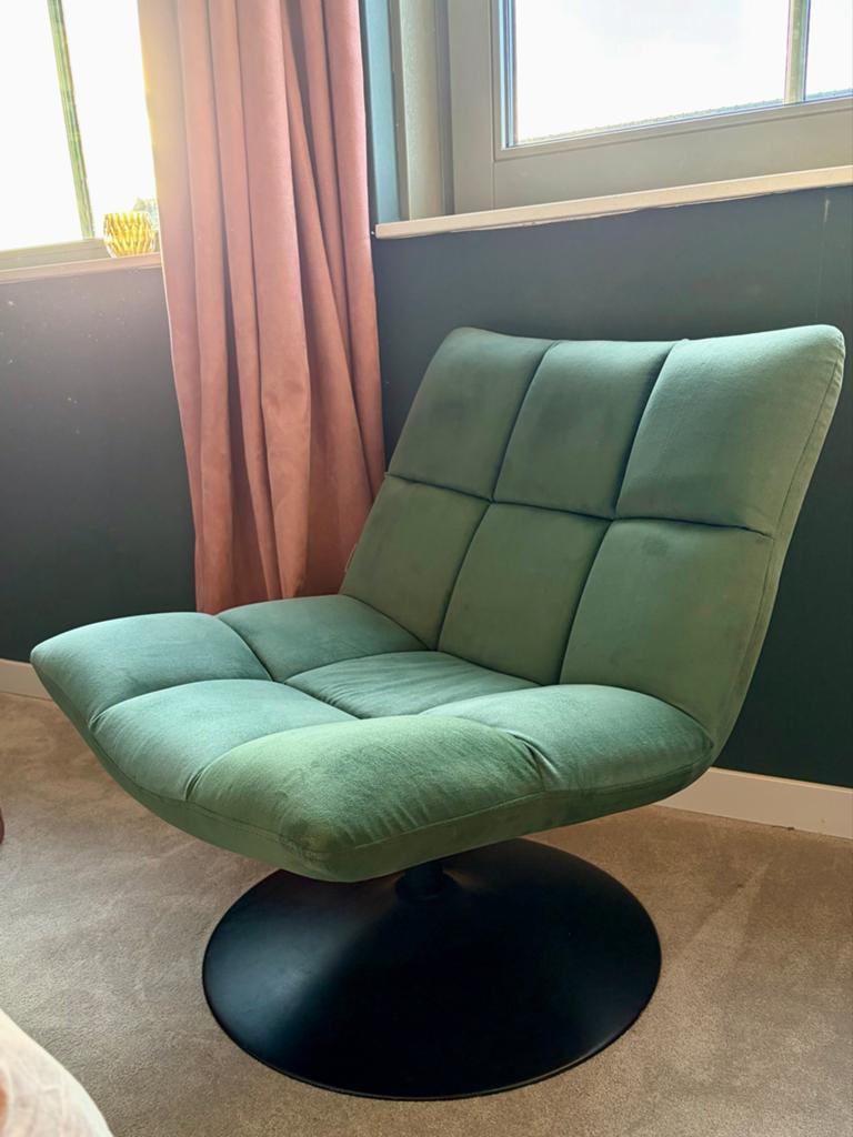 Groene draaibare fauteuil DutchBone - lounge stoel, Huis en Inrichting, Stoelen, Ophalen, Gebruikt, Overige kleuren, Eén