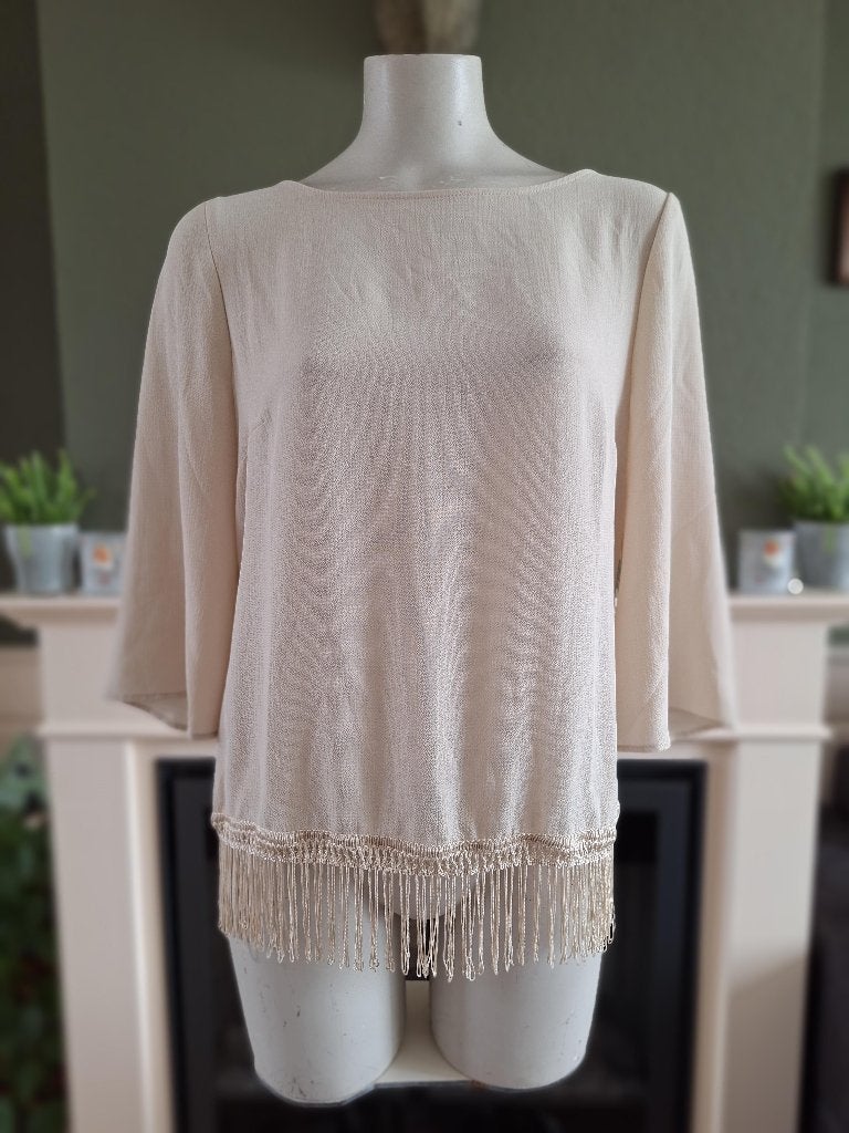 Senso beige crème franje top shirt NL 38 M, Maat 38/40 (M), Verzenden, Zo goed als nieuw, Lange mouw