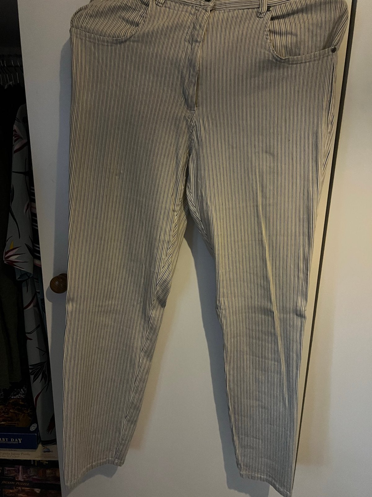 Gestreepte broek in beige/wit/zwart, Beige, Maat 46/48 (XL) of groter, Ophalen of Verzenden, Lang