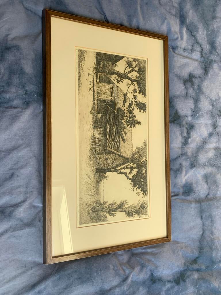 Ets van Cor van der Woerd - Boerderijlandschap, Antiek en Kunst, Kunst | Etsen en Gravures, Ophalen
