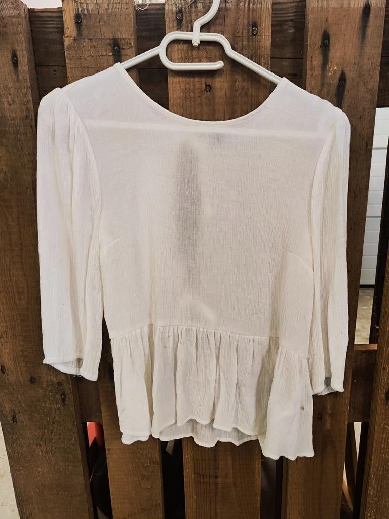 Witte Peplum Top met Halflange Mouwen, Wit, Ophalen of Verzenden, Korte mouw, Maat 36 (S)