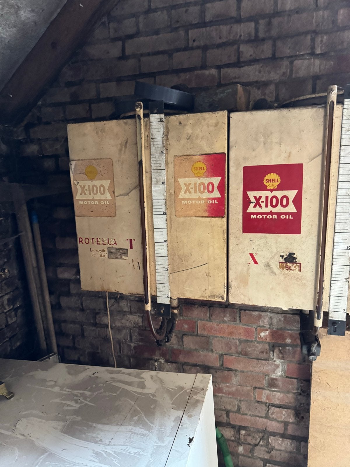 2 Oude Originele Shell X-100 Oliebars, Ophalen
