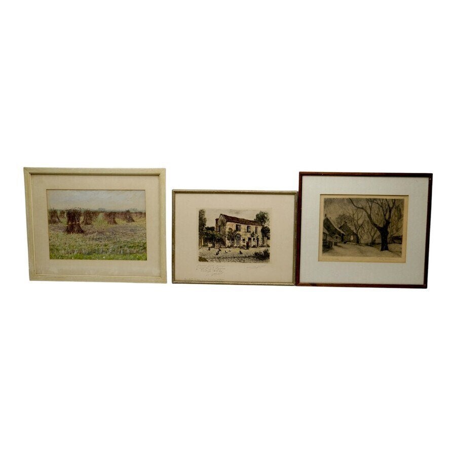 Lot diverse kunstwerken - Landschappen, 20e eeuw (6x), Antiek en Kunst, Nederlandse school, Doek, Landschap, Aquarel