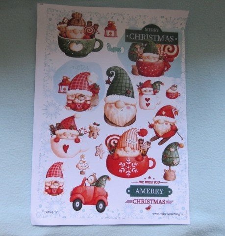 Blad met nostalgische kerstplaatjes jultomtar kerstmannen, Diversen, Kerst, Nieuw, Ophalen of Verzenden