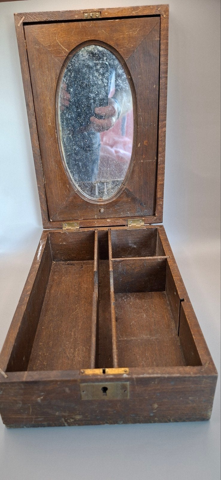 Antieke houten scheerdoos met spiegel, Ophalen of Verzenden