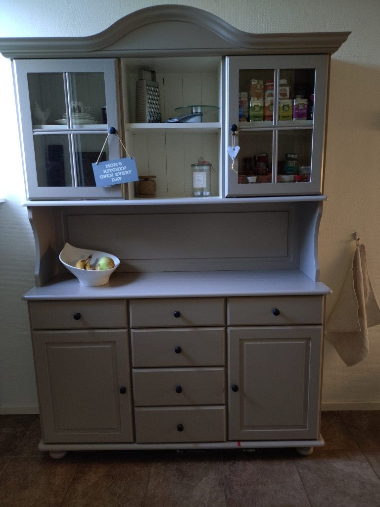 Buffetkast met vitrine en lades - 195x132x40 cm, Ophalen, Gebruikt, 100 tot 150 cm, Met lade(s)